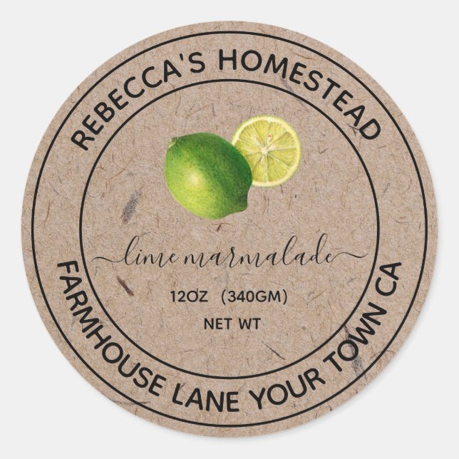 Lime Marmalade Kraft Paper Canning Jar Labels (Front)
