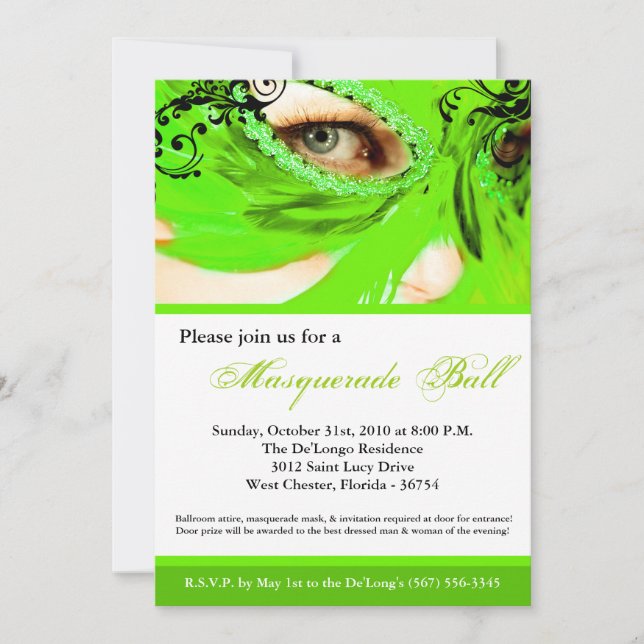 Lime Masquerade Mask Ball Costume Halloween Invitation (Front)