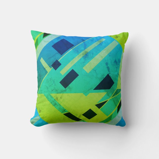 Lime Mint Green Blue Navy Slanted Abstract Art Cushion (Front)