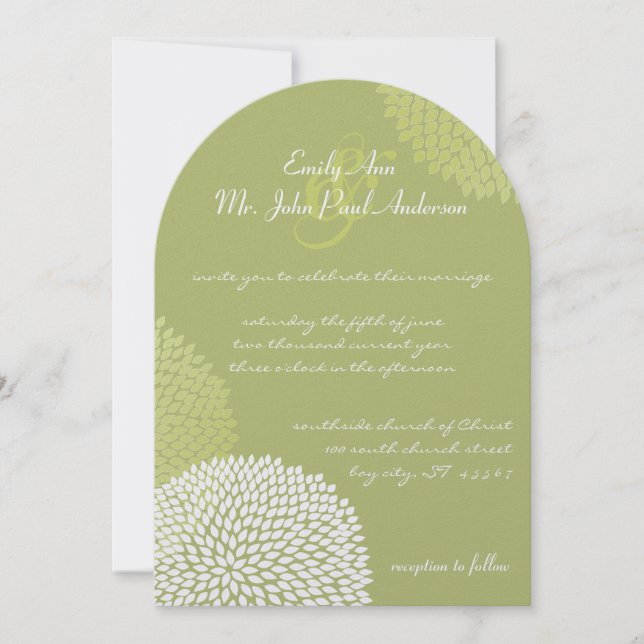 Lime Modern Floral Chrysanthemum Wedding Invitation (Front)