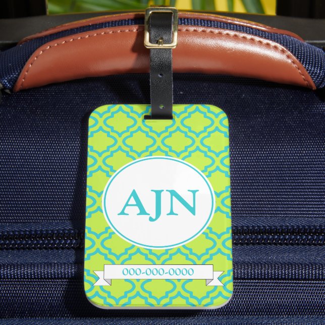 Lime Monogram Luggage Tag (Front Insitu 2)