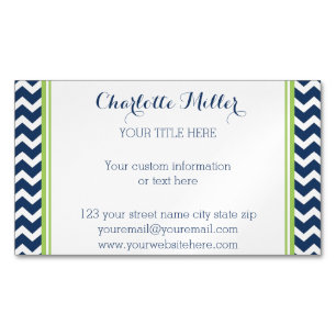 Lime Navy Blue Chevron Magnetic Business Card