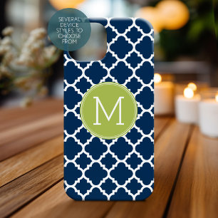 Lime & Navy Geometric Pattern Custom Monogram Case-Mate iPhone 14 Pro Max Case