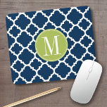 Lime & Navy Geometric Pattern Custom Monogram Mouse Mat<br><div class="desc">A bold,  graphic quatrefoil design in fresh,  cheerful colors. If you need to adjust the monograms,  click on the customize it button and make changes.</div>