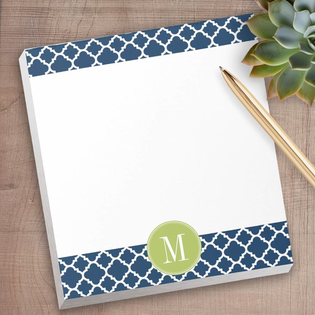Lime & Navy Geometric Pattern Custom Monogram Notepad (Personalized Notepad)