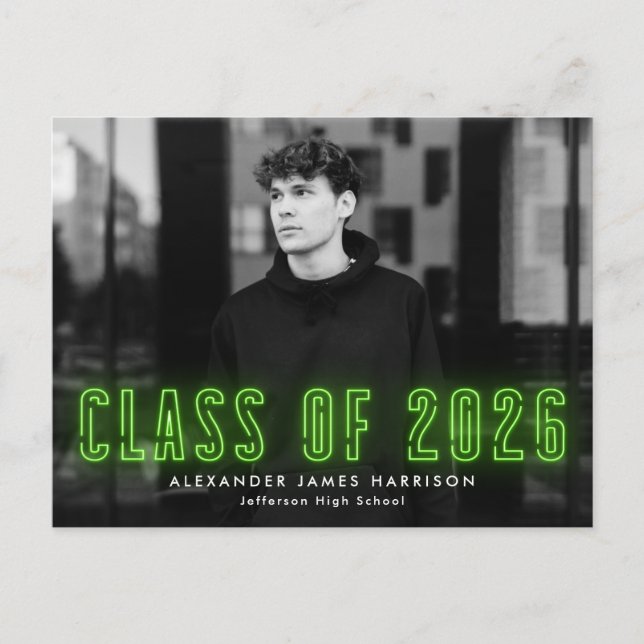 Lime Neon Class of 2025 Photo Graduation Party Invitation Postcard (Front)