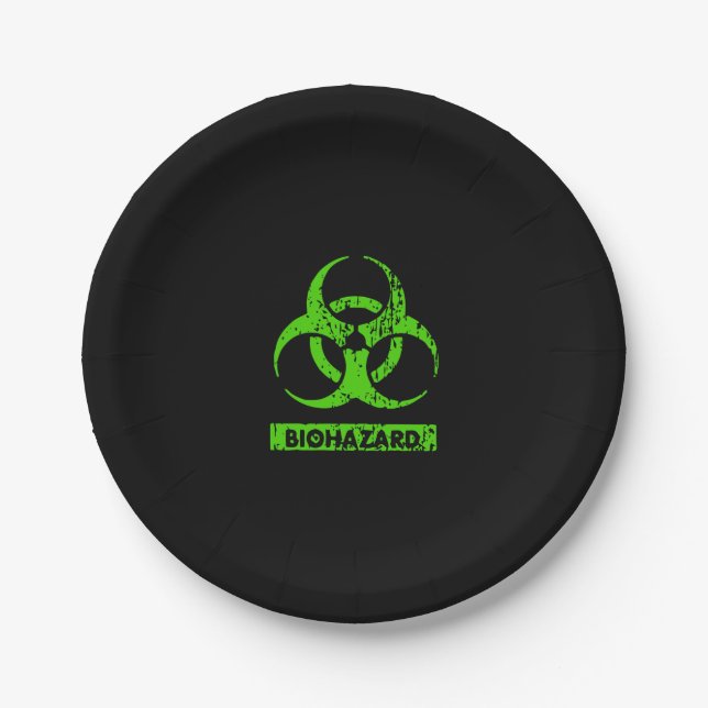 Lime Neon Green Bio-Hazard Chemicals Graphic Paper Plate (Front)