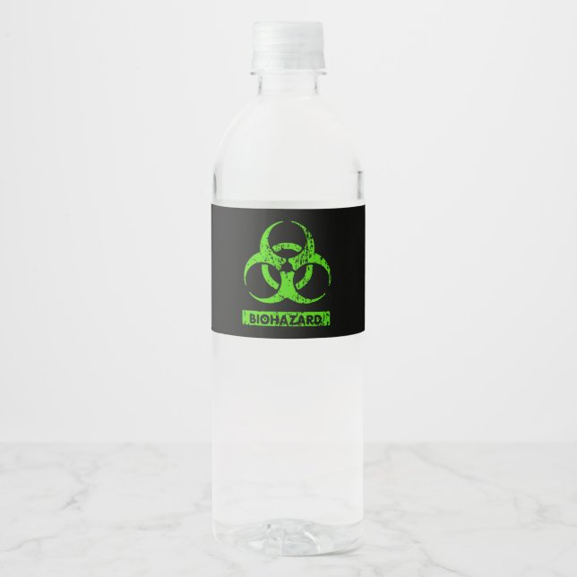 Lime Neon Green Bio-Hazard Chemicals Graphic Water Bottle Label (Front)