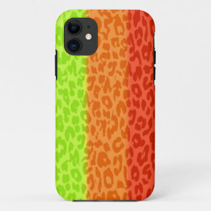 Lime Orange Red Leopard Retro Stripes iPhone 11 Case