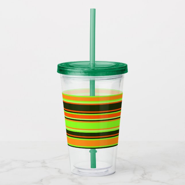 Lime, Orange, & Tangerine Striped Acrylic Tumbler (Front)