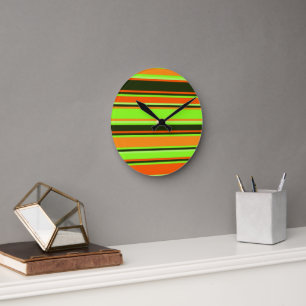 Lime, Orange, & Tangerine Striped Wall Clock