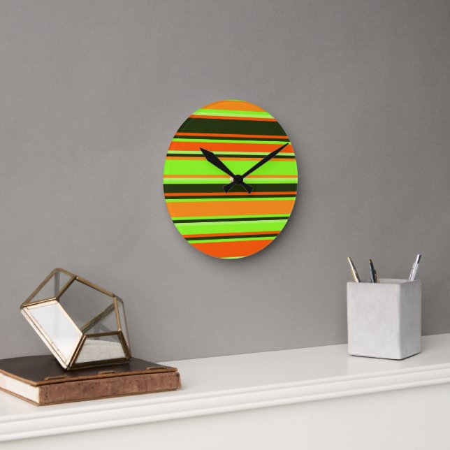 Lime, Orange, & Tangerine Striped Wall Clock (Office)