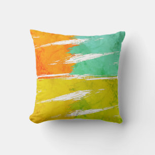 Lime Orange Turquoise Green Brush Stroke Paint #2 Cushion