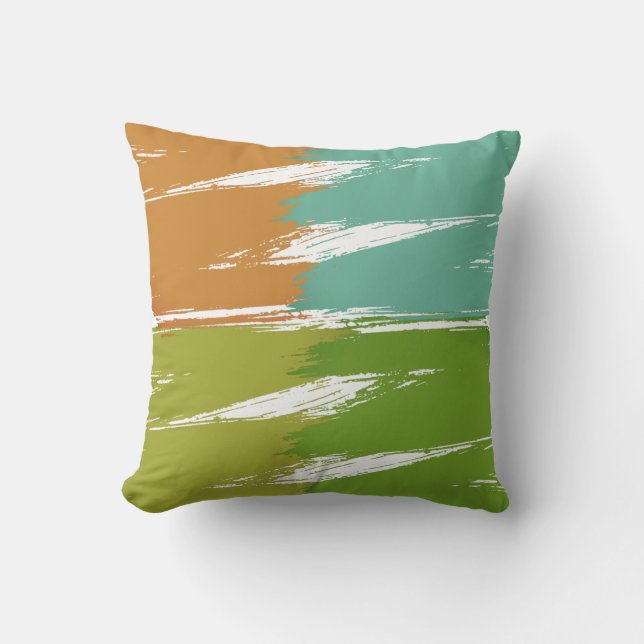 Lime Orange Turquoise Green Brush Stroke Paint #3 Cushion (Front)