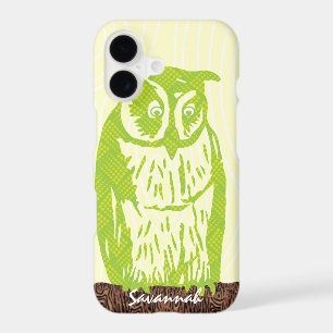 Lime Owl Wood Grain Pattern Choose Your Colour
