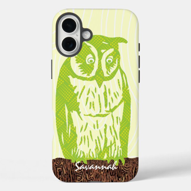 Lime Owl Wood Grain Pattern Choose Your Colour Case-Mate iPhone Case (Back)
