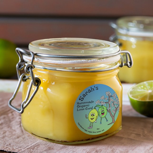 Lime Pals Funny Cartoon Preserves Curd and More Classic Round Sticker (Creator Uploaded)