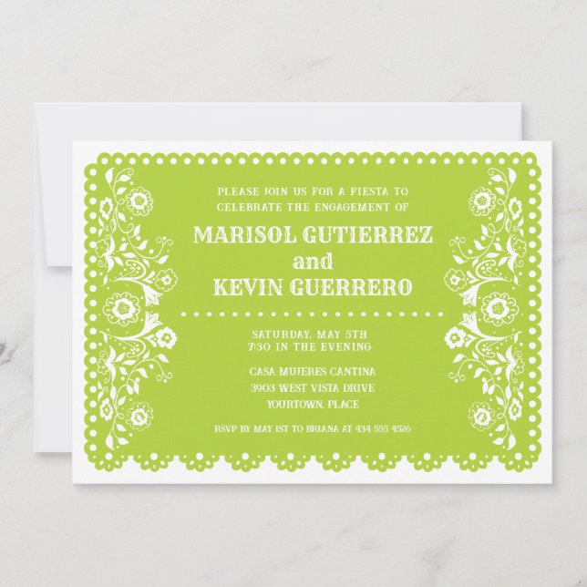 Lime Papel Picado Cinco de Mayo Engagement Party Invitation (Front)
