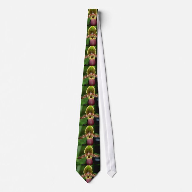 Lime Paphiopedilum argus flowers Tie (Front)