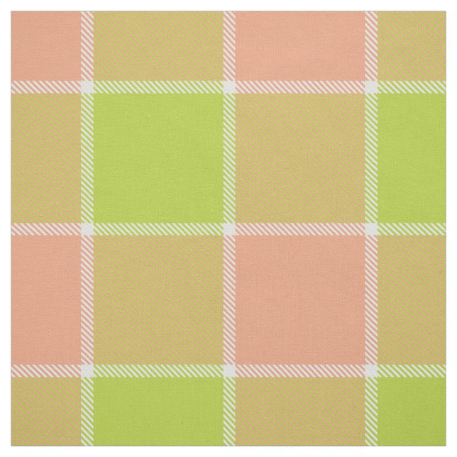 lime peach white chequered plaid fabric (Swatch)