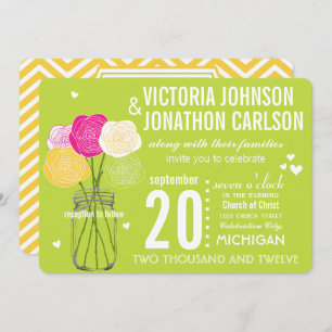 Lime Photo Ranunculus Rose ModernTypography Invitation