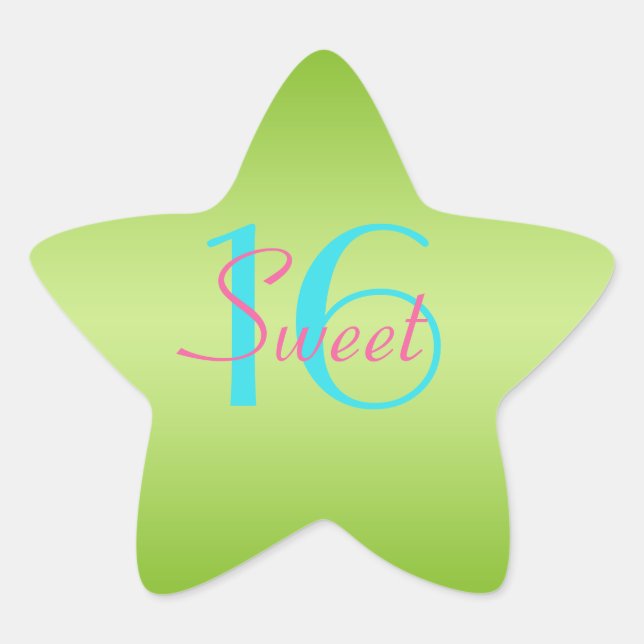 Lime, Pink, and Aqua 1.5" Star Sweet 16 Sticker (Front)