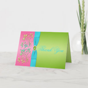 Lime, Pink, and Aqua Floral Thank You Card