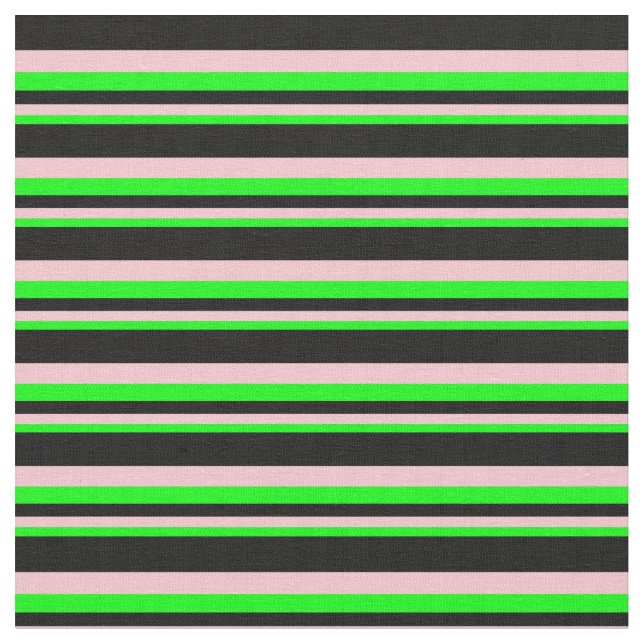 Lime, Pink, and Black Coloured Pattern of Stripes Fabric (Close Up)