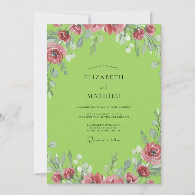Lime Pink Blossom Wedding Invitation (Front)