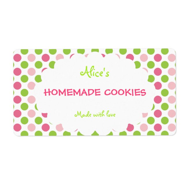 Lime&Pink Polka Dot Personalised Homemade Cookies (Front)