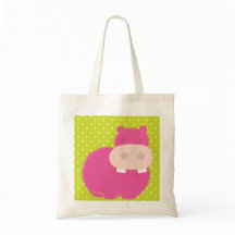 Lime Polka Dot with Pink Hippo Tote Bag