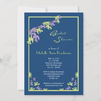 Lime Purple Blue Fleur de Lis Modern Bridal Shower Invitation