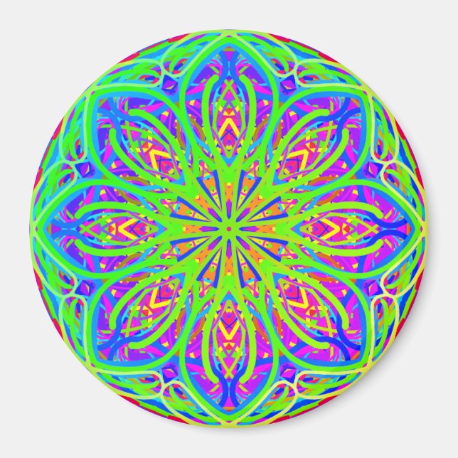 Lime Purple Colourful Mandala Style Boho Magnet (Front)