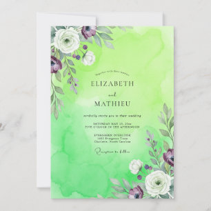 Lime Purple Ranunculus Eucalyptus Wedding Invitation