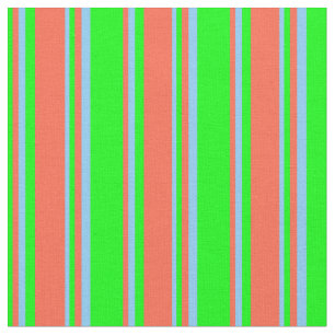 Lime, Red, and Light Sky Blue Coloured Stripes Fabric