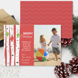 Lime Red Birch Tree Ornament Christmas Photo Card