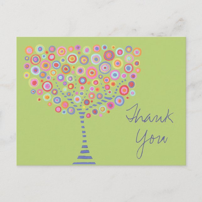 Lime Retro Circle Tree Thank You Baptism Postcard (Front)