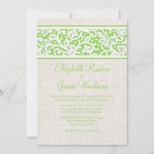 Lime Rustic Country Burlap Wedding Invitations
