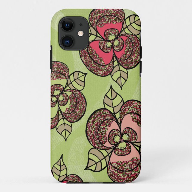 Lime Scarlet Floral Ladies Womens Art Case-Mate iPhone Case (Back)