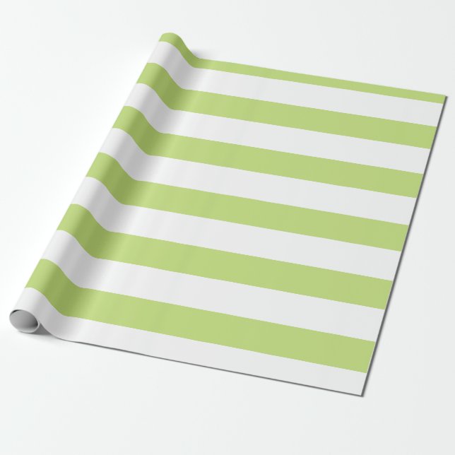 Lime Sherbet and White Wide Horizontal Striped Wrapping Paper (Unrolled)
