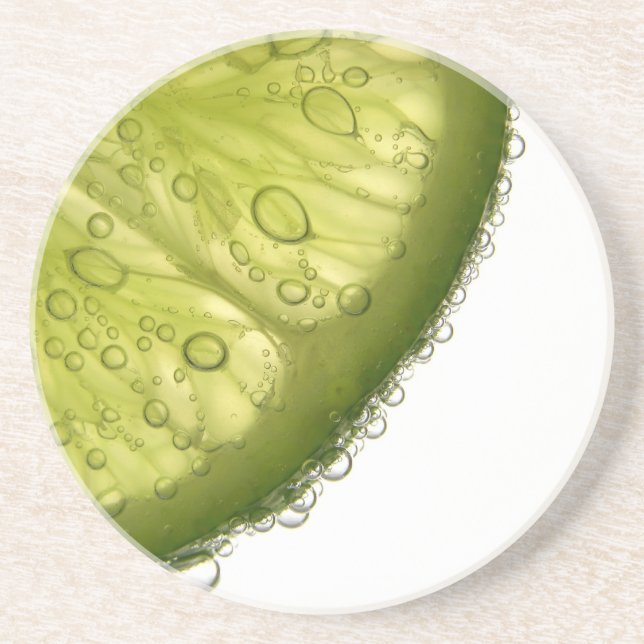 Lime Slice Bubbles Sandstone Beverage Coaster (Front)