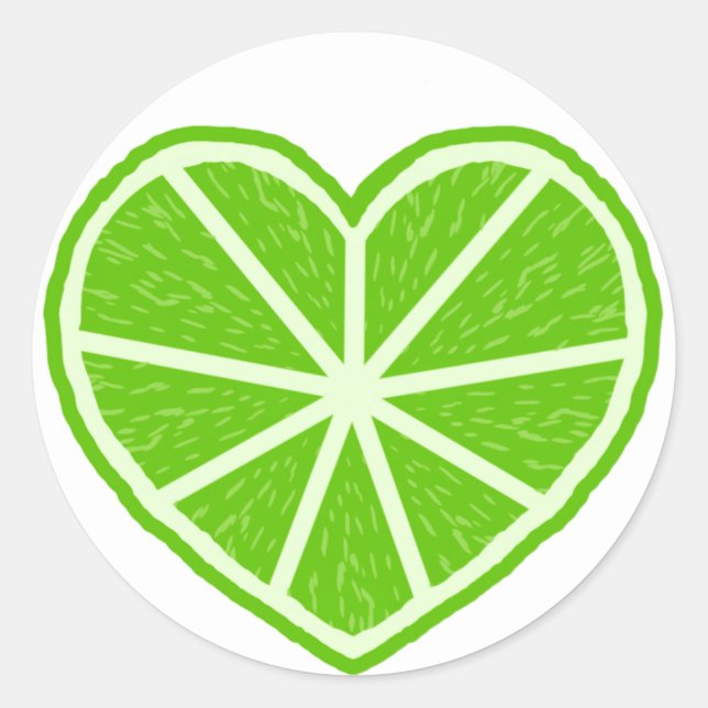 Lime Slice Heart Classic Round Sticker (Front)