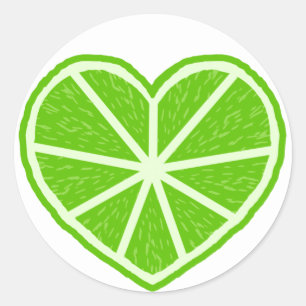 Lime Slice Heart Classic Round Sticker