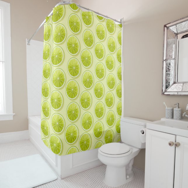 Lime Slices on Light Yellow Shower Curtain (In Situ)