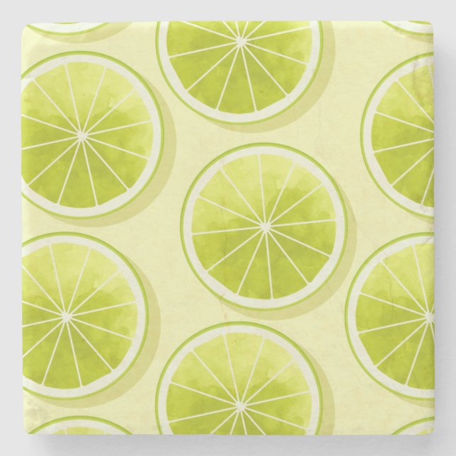 Lime Slices on Light Yellow Stone Coaster (Front)