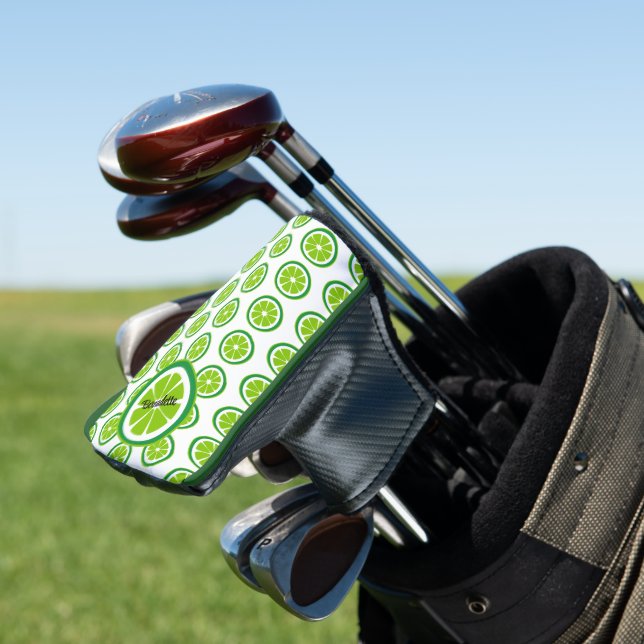 Lime Slices on White Citrus Summer Personalised Golf Head Cover (In Situ)