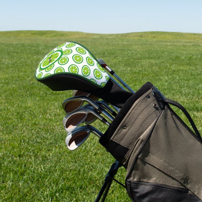 Lime Slices on White Citrus Summer Personalised Golf Head Cover (In Situ)
