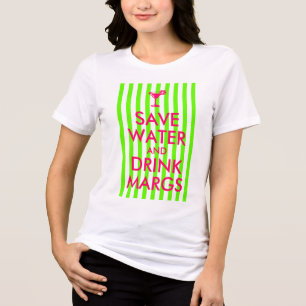 Lime Stripe Hot Pink Save Water and Drink Margs Tri-Blend Shirt