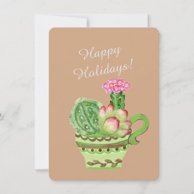 Lime Succulents Bouquet Holiday Card (Front)