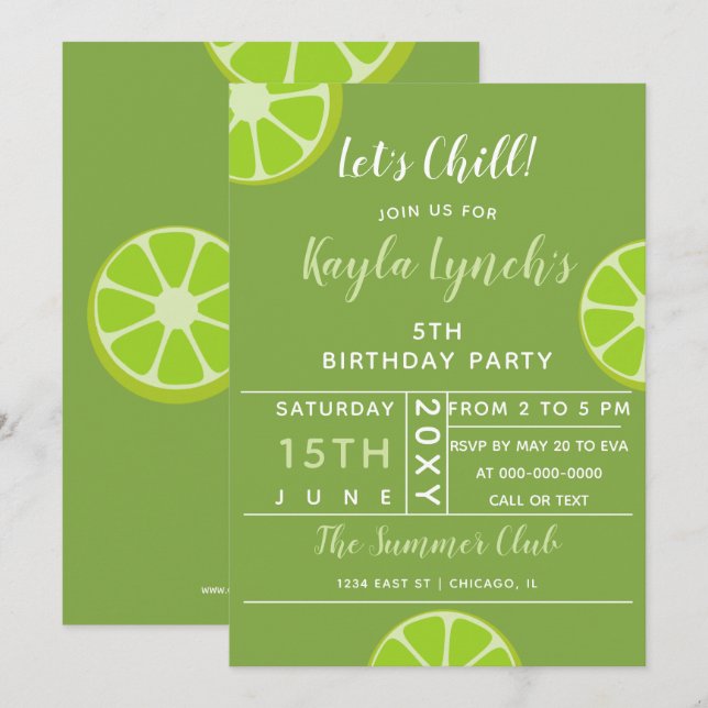 Lime summer party invitation (Front/Back)